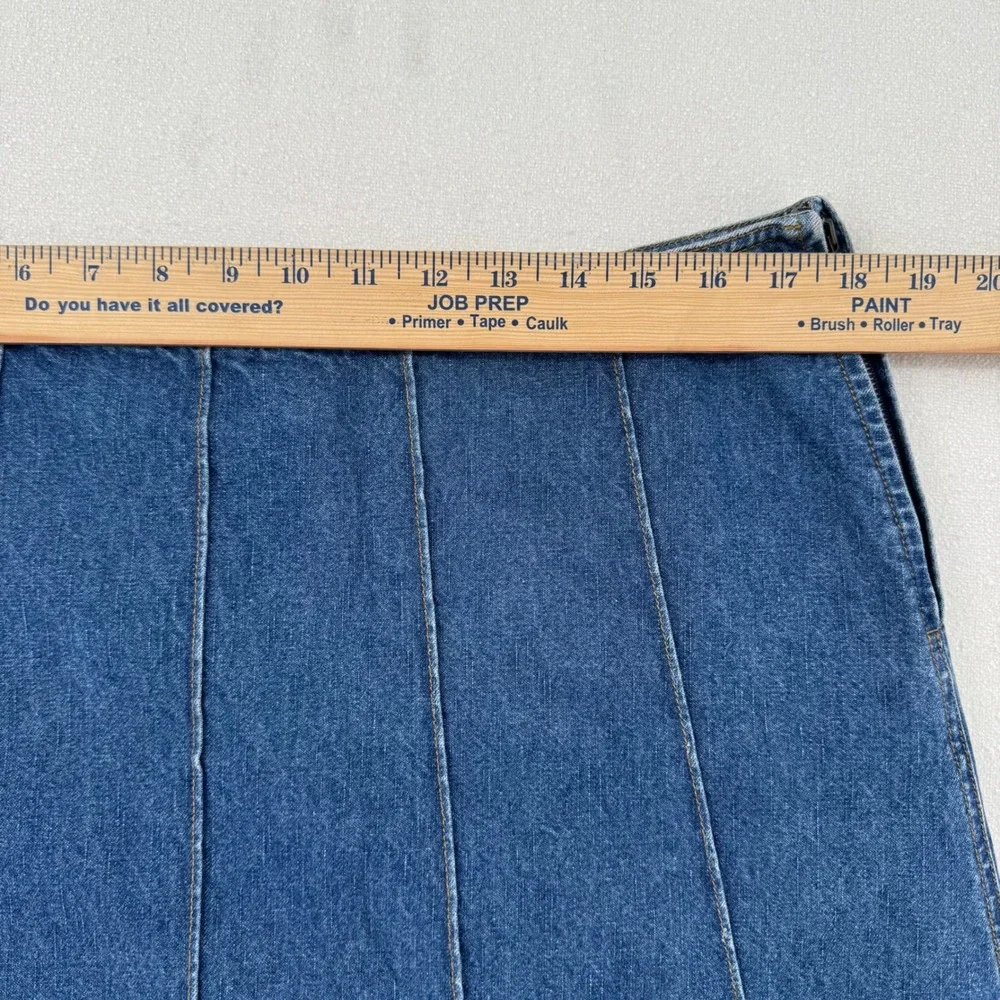 AK Anne Klein‎ Womens Denim Midi Skirt Blue Paneled A-Line 100% Cotton Size 16
